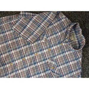 Duluth Shirt Mens LT Tall‎ Gray Blue Plaid Button Down Short Sleeve Outdoor Work